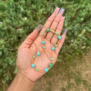 Turquise ocean blue and Maasai gold screw on african anklet